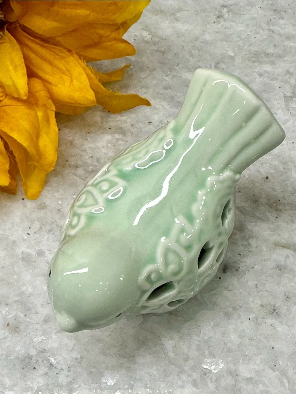 New Small French Country Cottage Cutouts Design Light Green Ceramic Bird - 3.25”